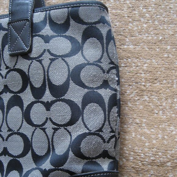 Authentic COACH Monogram Signature Shoulder Bag #6092, Black Gray - Picture 9 of 14